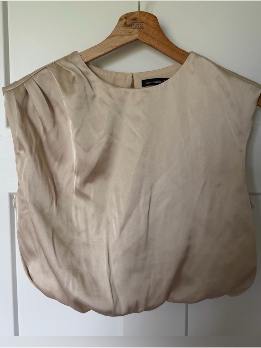 Abercrombie & Fitch Women's Champagne Satin Bubble Hem Top